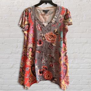 Style & Co Rhinestone and Floral Tee | Petite Large